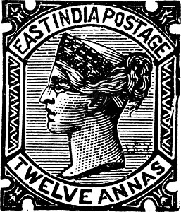 1876 年的印度十二安那邮票复古插图图片