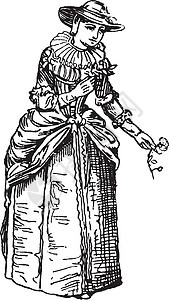查理二世时代的伦敦夫人复古插画图片