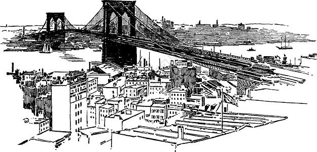 布鲁克林大桥复古插画图片