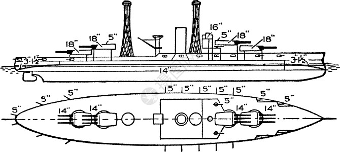 美国海军亚利桑那号战舰 古董插图图片