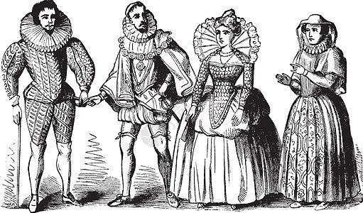 伊丽莎白时代的服装复古插图图片