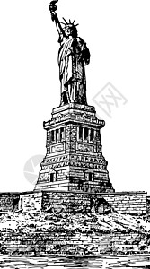 自由女神像复古它制作图案启发性插图艺术绘画礼物自由世界城市雕刻白色图片