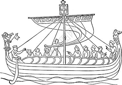 诺曼船 古董插图图片