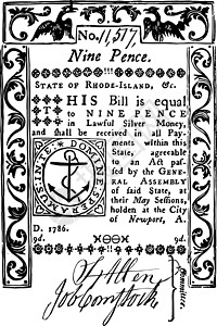 纸币九便士 Bill1786 复古插画图片