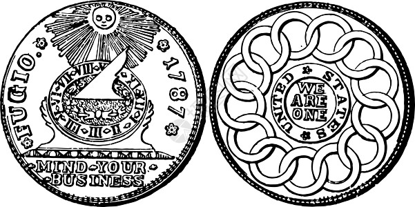 铜 Fugio Coin1787 复古插画图片