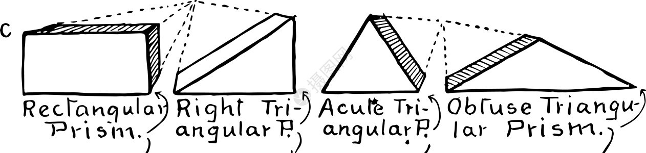 平行棱镜古代插图雕刻绘画黑色艺术棱镜三角形矩形白色背景图片