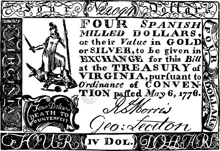 纸币 四美元法案 1776年的陈列图案背景图片