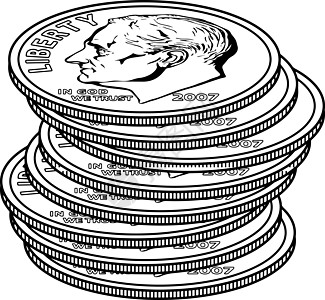 成堆的硬币复古插画货币白色黑色艺术火炬绘画插图雕刻图片