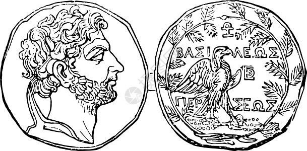 珀尔修斯古董的硬币插图图片