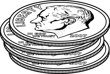 成堆的硬币复古插画白色插图艺术黑色绘画雕刻货币图片