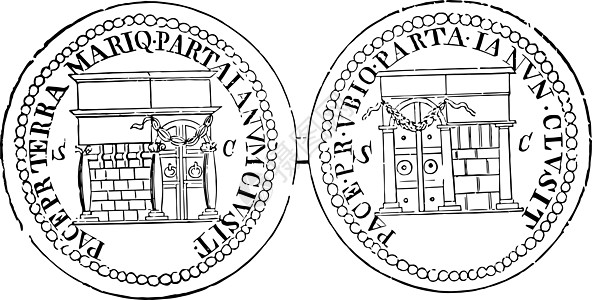 Janus 复古插图神庙的硬币图片