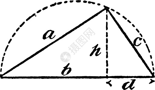 刻在半圆复古插图中的直角三角形图片