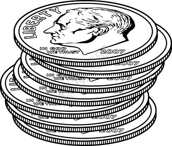 成堆的硬币复古插画雕刻货币艺术绘画火炬黑色白色插图图片