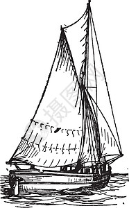 单桅帆船复古插图图片