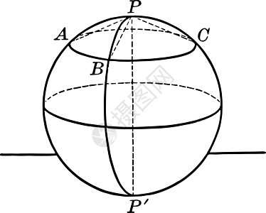 带弧线和极点的球体复古插画图片
