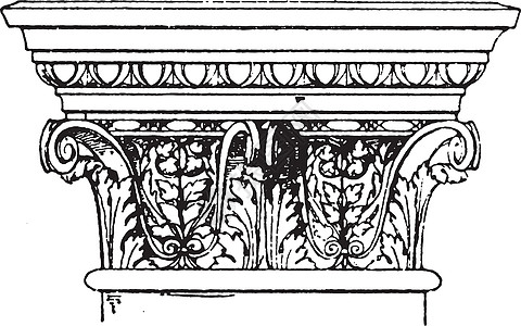 科林斯壁柱复古雕刻艺术黑色花环白色绘画飞檐赃物首都壁柱插图图片