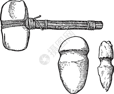 新石器时代的器具石槌复古插图图片