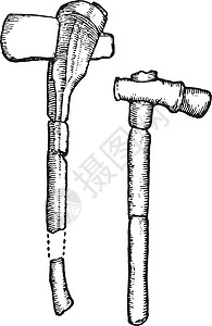 新石器化石石 角轴和锤子 古老的病态图片