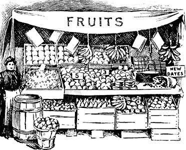 水果市场古董插图图片
