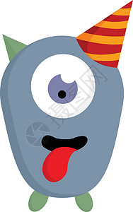 生日帽矢量彩色插图中的一只眼睛怪物图片