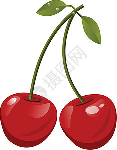 红樱桃与绿叶卡通水果矢量它制作图案图片