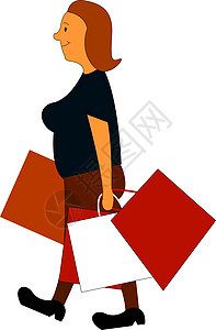 一个购物的女人矢量图或彩色插图图片