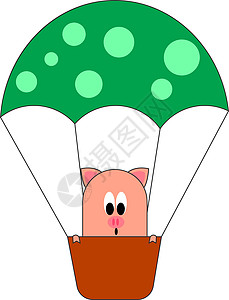 热空气气球中的猪 插图 白底矢量图片