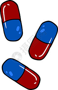 蓝色和红色药丸 插图 白色背景的矢量图片