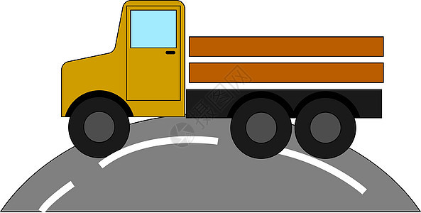 路上的黄色卡车 插图 白色背面的矢量图片
