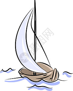 木质帆船航行 插图 白色背景的矢量图片
