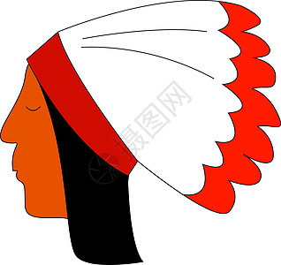红色印地安 有羽毛 插图 白色背状的矢量图片