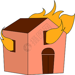 房子着火 插图 向量 在白色背景图片