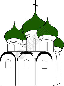 俄罗斯教堂 有绿色屋顶 插图 白巴上的矢量图片