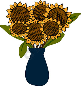 花瓶中的向日葵 插图 白底矢量图片