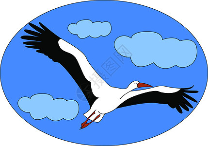 白背景的飞 插图 矢量生日婴儿生活黑色苍鹭动物新生野生动物飞行绘画图片