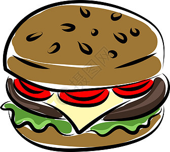 白色背景上的食物牛肉芝士面包包子菜单餐厅绘画小吃汉堡图片