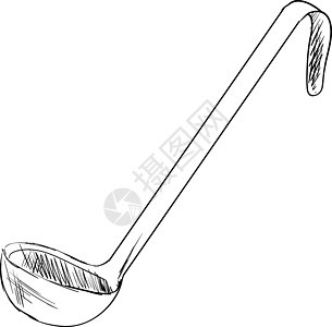在白色背景上绘制餐具用具勺子餐厅刀具平底锅杯子厨房插图家庭图片