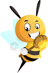 蜜蜂持有蜂蜜薄饼 插图 白色后方的矢量图片