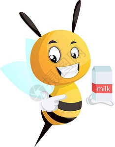 蜜蜂指向牛奶 插图 白后方的矢量图片