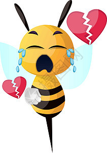 心碎的蜜蜂 插图 白背景上的矢量图片