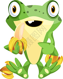 食用香蕉 插图 白上矢量的可爱卡通青蛙图片