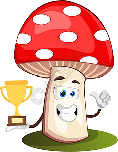 带奖杯 插图和白底矢量的蘑菇图片