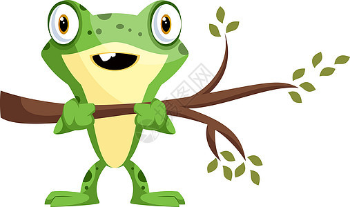 带有树枝 插图 矢量的可爱卡通小青蛙图片