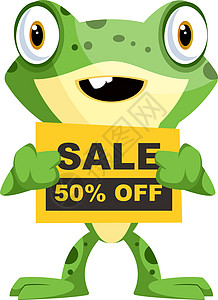 欢快的小青蛙举着出售的牌子插图vecto图片