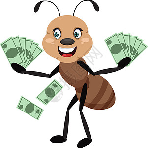 蚂蚁拿着钱 插图师 白背景的矢量图片