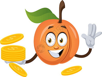杏与在白色背景上银行水果甜点投资金子硬币金融小吃货币杏子图片