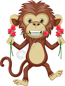猴子有花朵 插图 向量 在白色背景图片