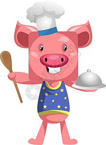 猪在厨师服装 插图 向量 在白色背景图片