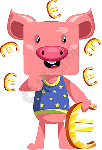 有欧元标志的猪 插图 白色背景的矢量图片