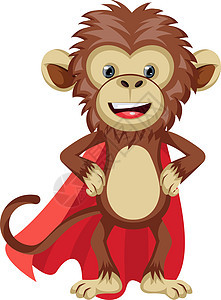 有红披风的猴子 插图 白色背景的矢量图片